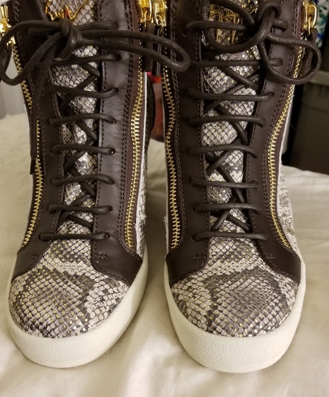 snakeskin sneaker wedges